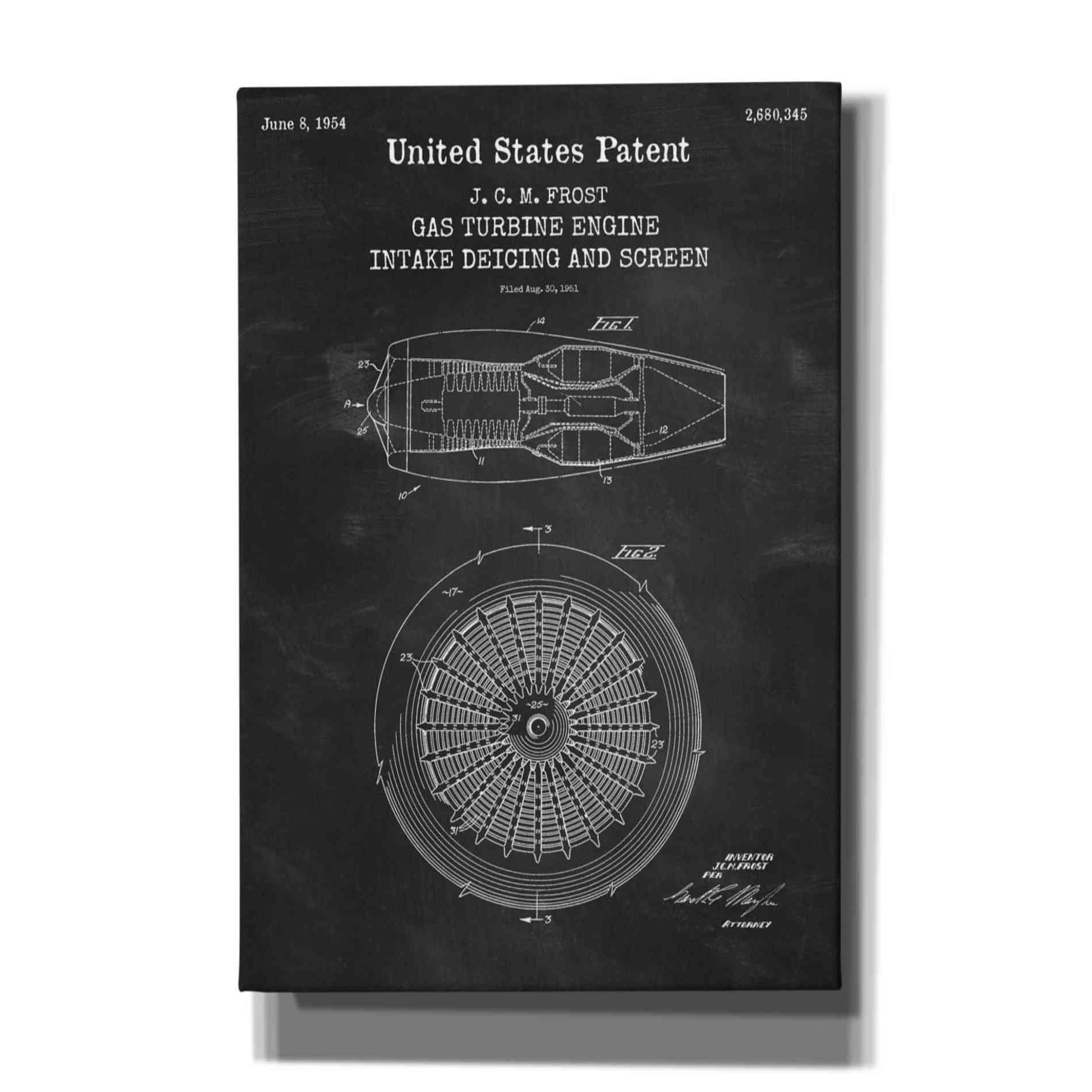 'Gas Turbine Engine Blueprint Patent Chalkboard,' Canvas Wall Art
