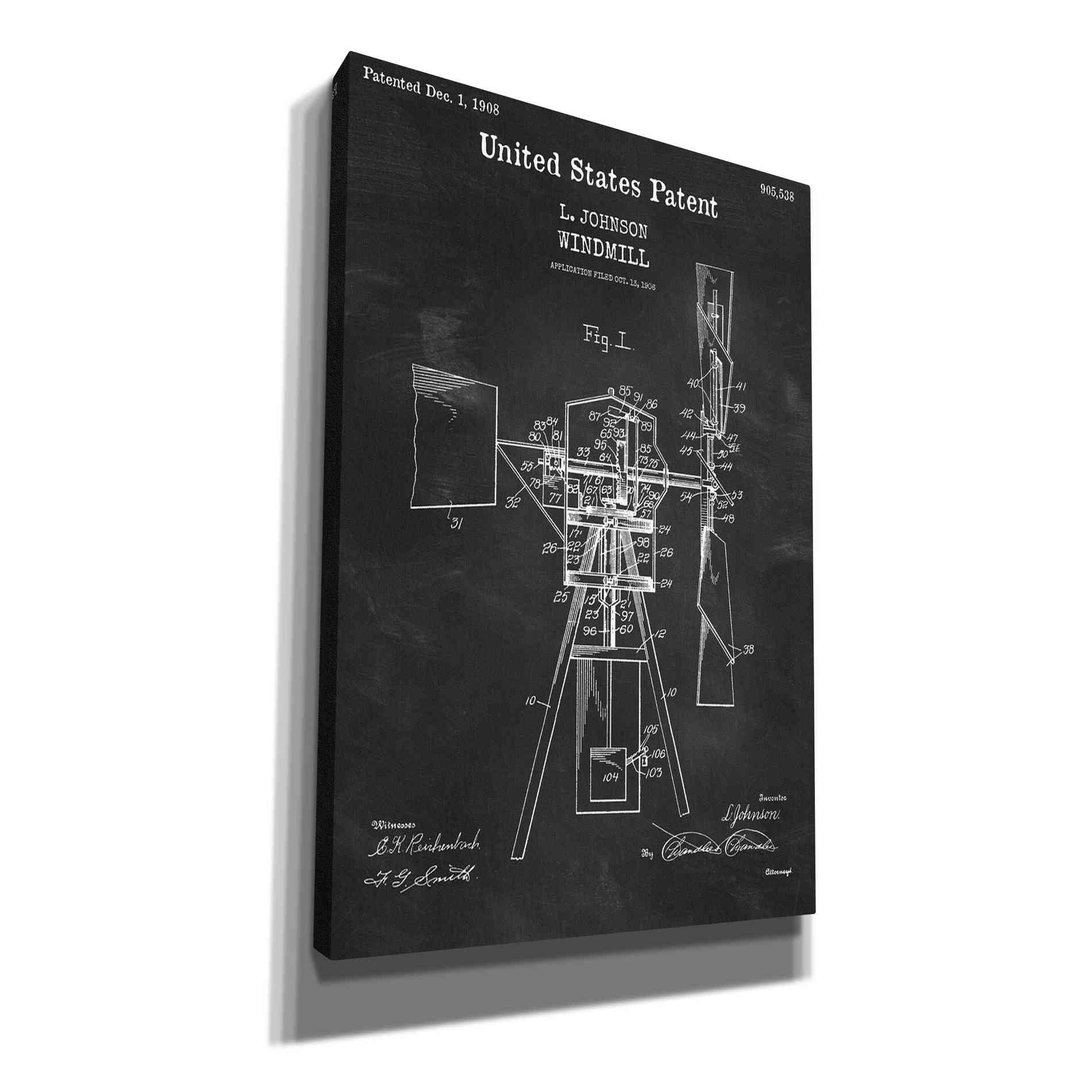 'Windmill Blueprint Patent Chalkboard,' Canvas Wall Art