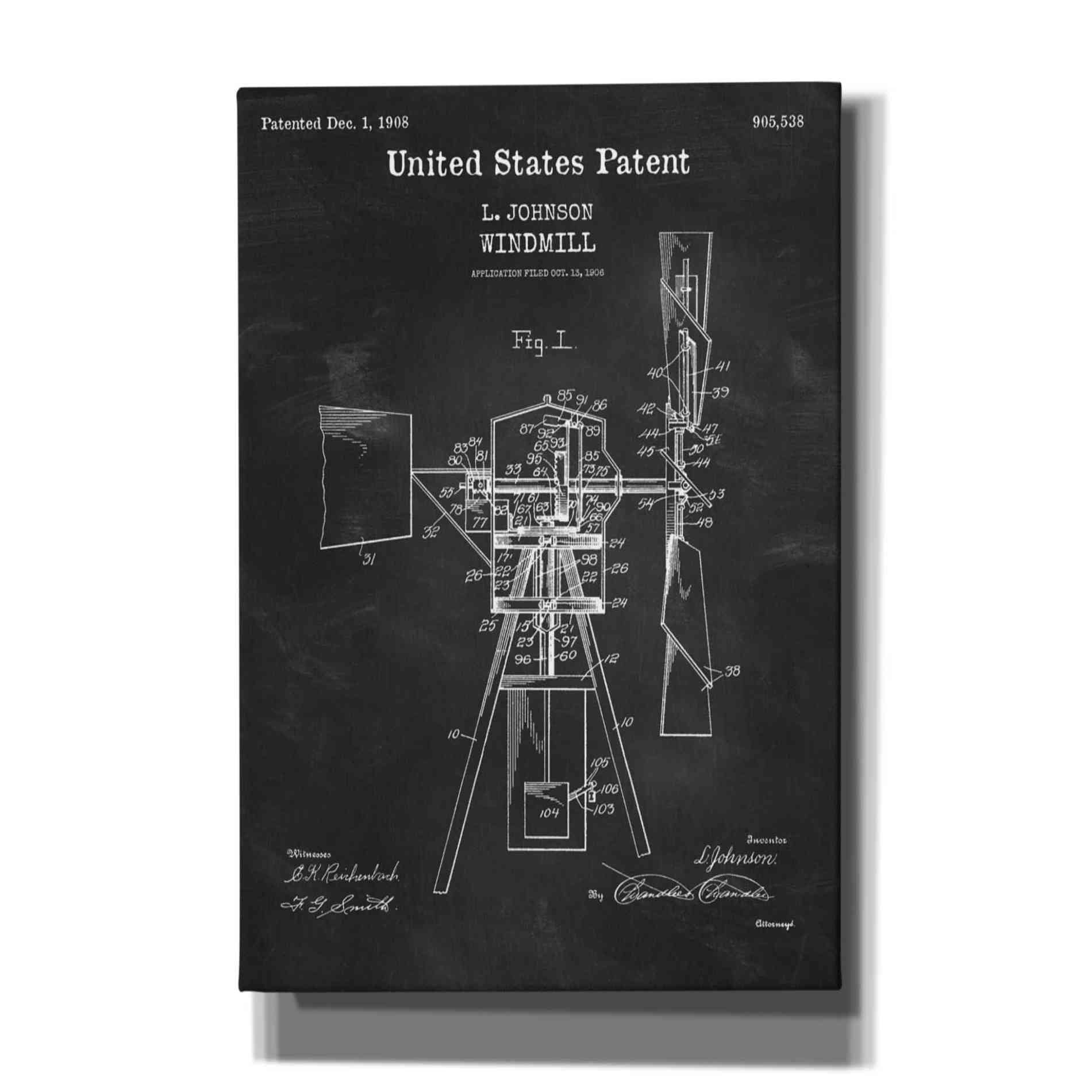 'Windmill Blueprint Patent Chalkboard,' Canvas Wall Art