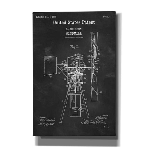 Image of 'Windmill Blueprint Patent Chalkboard,' Canvas Wall Art