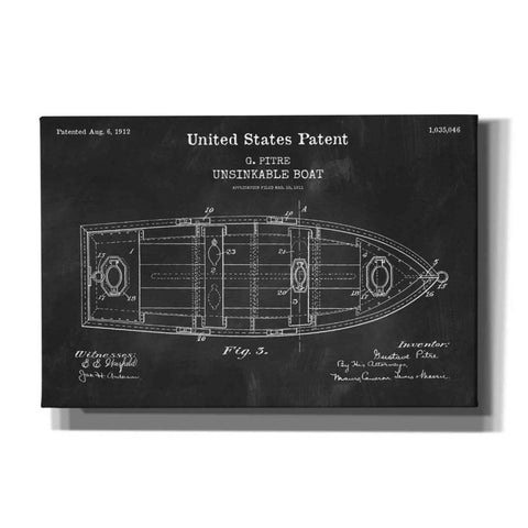Image of 'Unsinkable Boat Blueprint Patent Chalkboard,' Canvas Wall Art