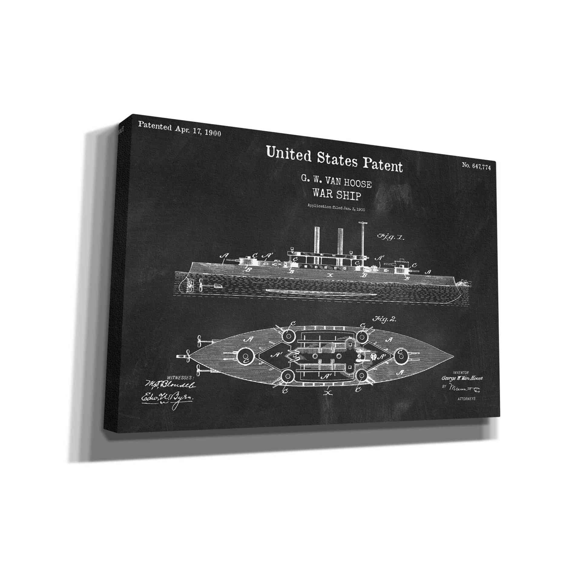 'War Ship Blueprint Patent Chalkboard,' Canvas Wall Art