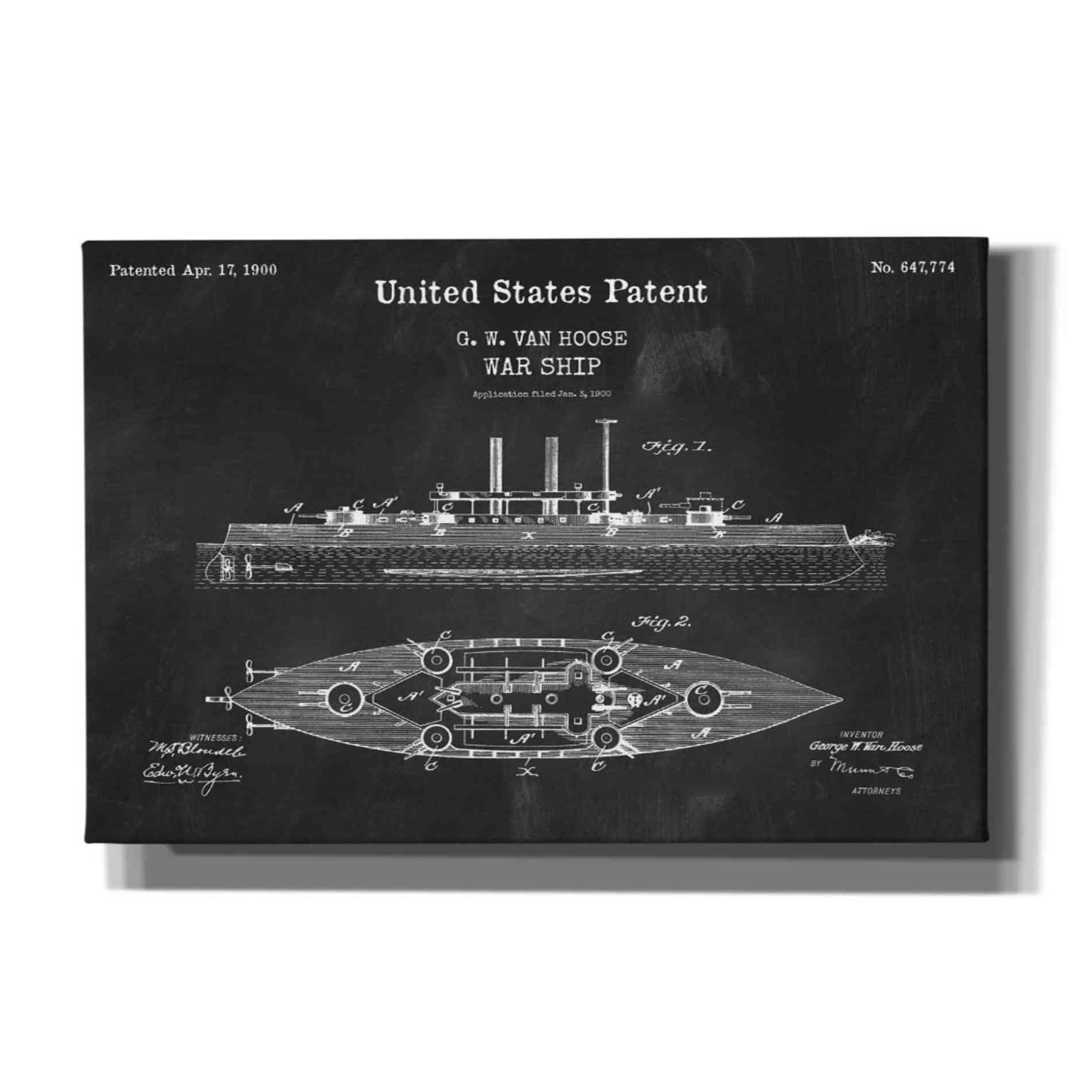 'War Ship Blueprint Patent Chalkboard,' Canvas Wall Art