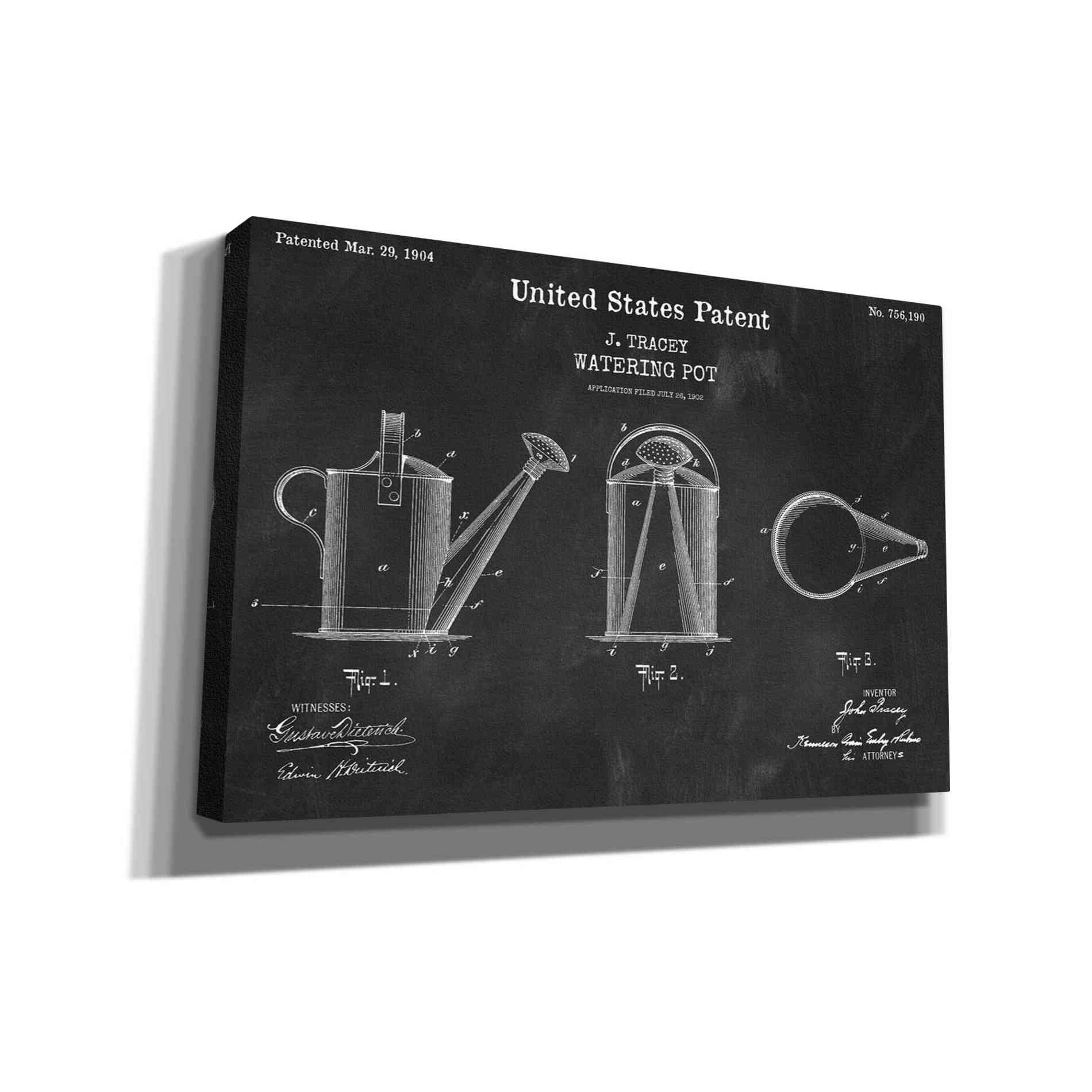 'Watering Can Blueprint Patent Chalkboard,' Canvas Wall Art