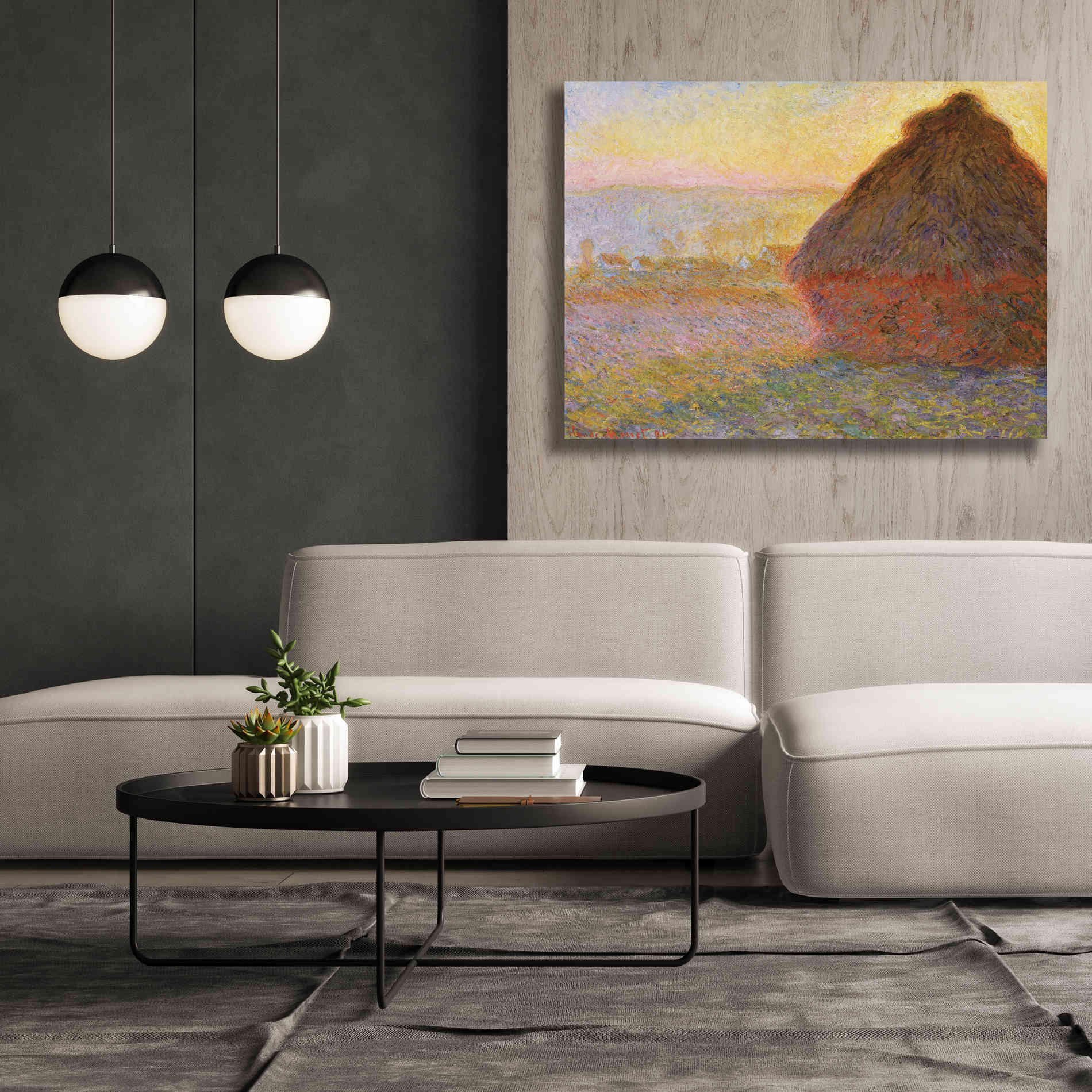 'Grainstack Sunset' by Claude Monet, Canvas Wall Art,54 x 40