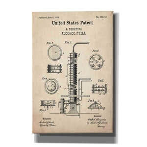'Alcohol Still Blueprint Patent Parchment,' Canvas Wall Art