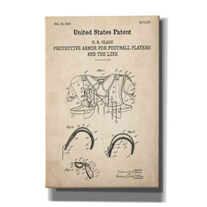 'Protective Armor for Football Blueprint Patent Parchment,' Canvas Wall Art
