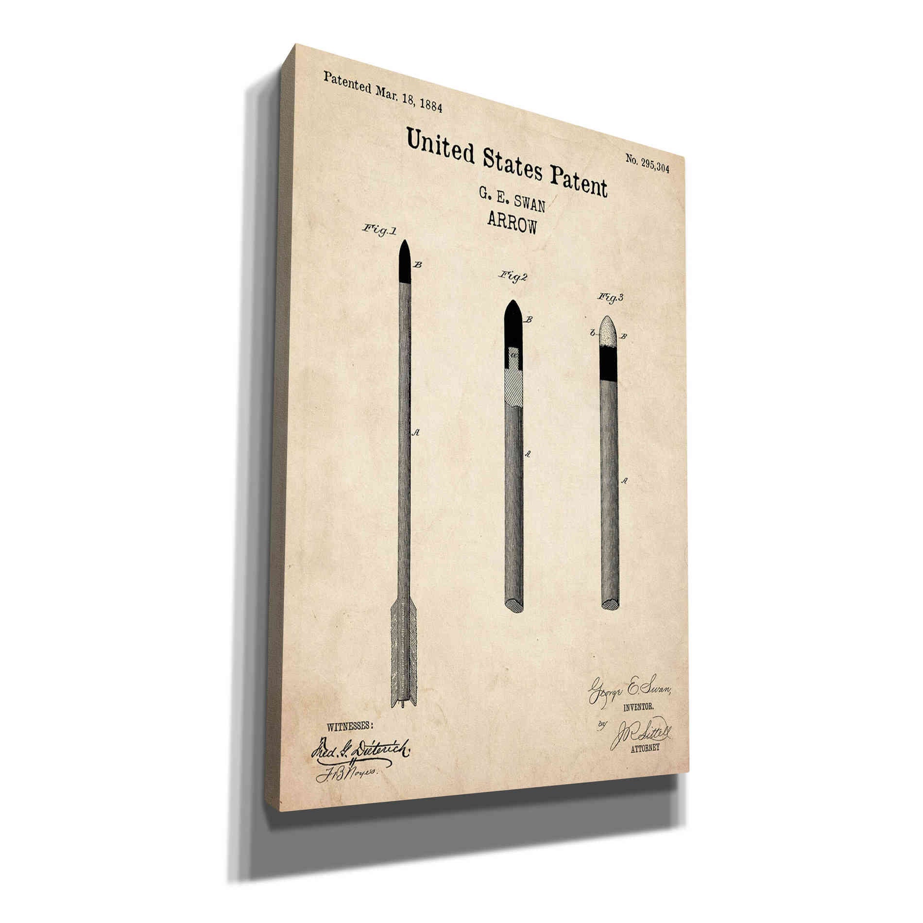 'Arrow Blueprint Patent Parchment,' Canvas Wall Art