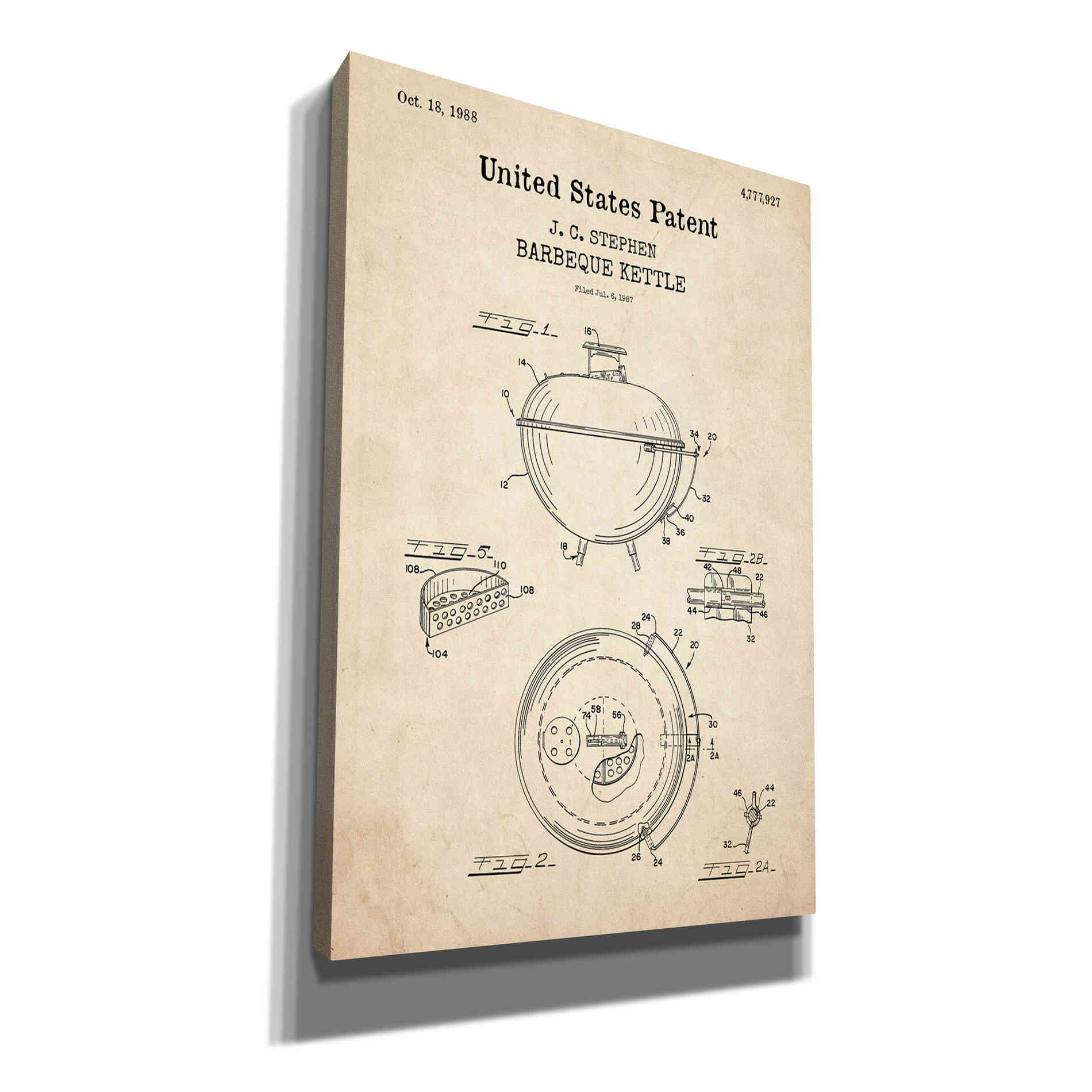 'Barbeque Kettle Blueprint Patent Parchment,' Canvas Wall Art
