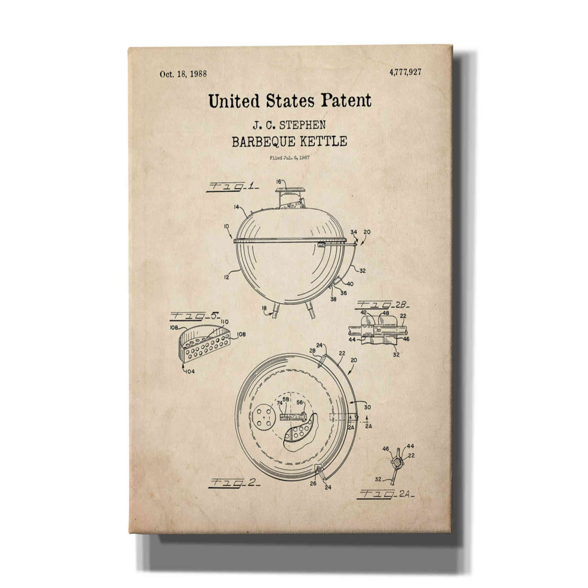 'Barbeque Kettle Blueprint Patent Parchment,' Canvas Wall Art