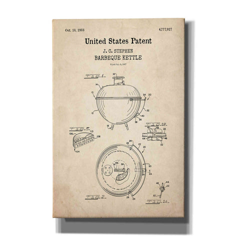Image of 'Barbeque Kettle Blueprint Patent Parchment,' Canvas Wall Art