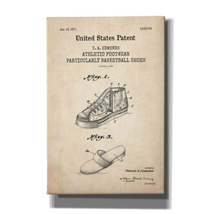 'Basketball Shoes Blueprint Patent Parchment,' Canvas Wall Art