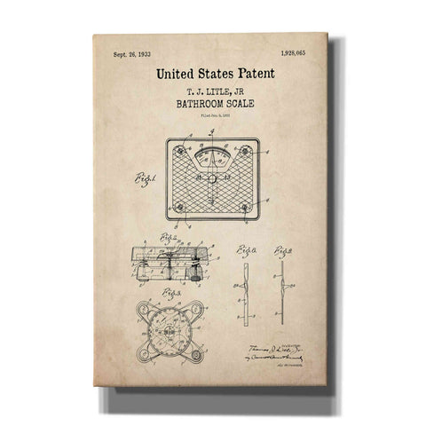 Image of 'Bathroom Scale Blueprint Patent Parchment,' Canvas Wall Art