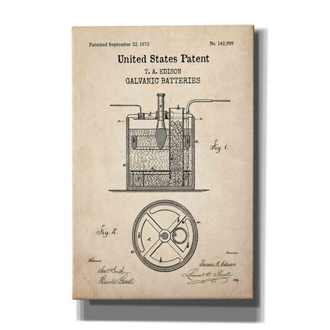 Image of 'Battery Blueprint Patent Parchment,' Canvas Wall Art