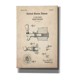 'Beer Faucet Blueprint Patent Parchment,' Canvas Wall Art