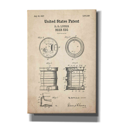 Image of 'Beer Keg Blueprint Patent Parchment,' Canvas Wall Art