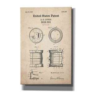 'Beer Keg Blueprint Patent Parchment,' Canvas Wall Art