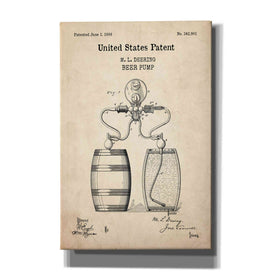 'Beer Pump Blueprint Patent Parchment,' Canvas Wall Art