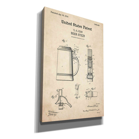 Image of 'Beer Stein Blueprint Patent Parchment,' Canvas Wall Art