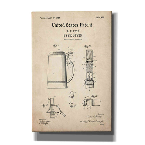 Image of 'Beer Stein Blueprint Patent Parchment,' Canvas Wall Art