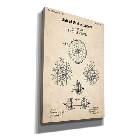 Image of 'Bicycle Wheel Blueprint Patent Parchment,' Canvas Wall Art