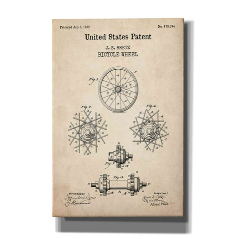 Image of 'Bicycle Wheel Blueprint Patent Parchment,' Canvas Wall Art