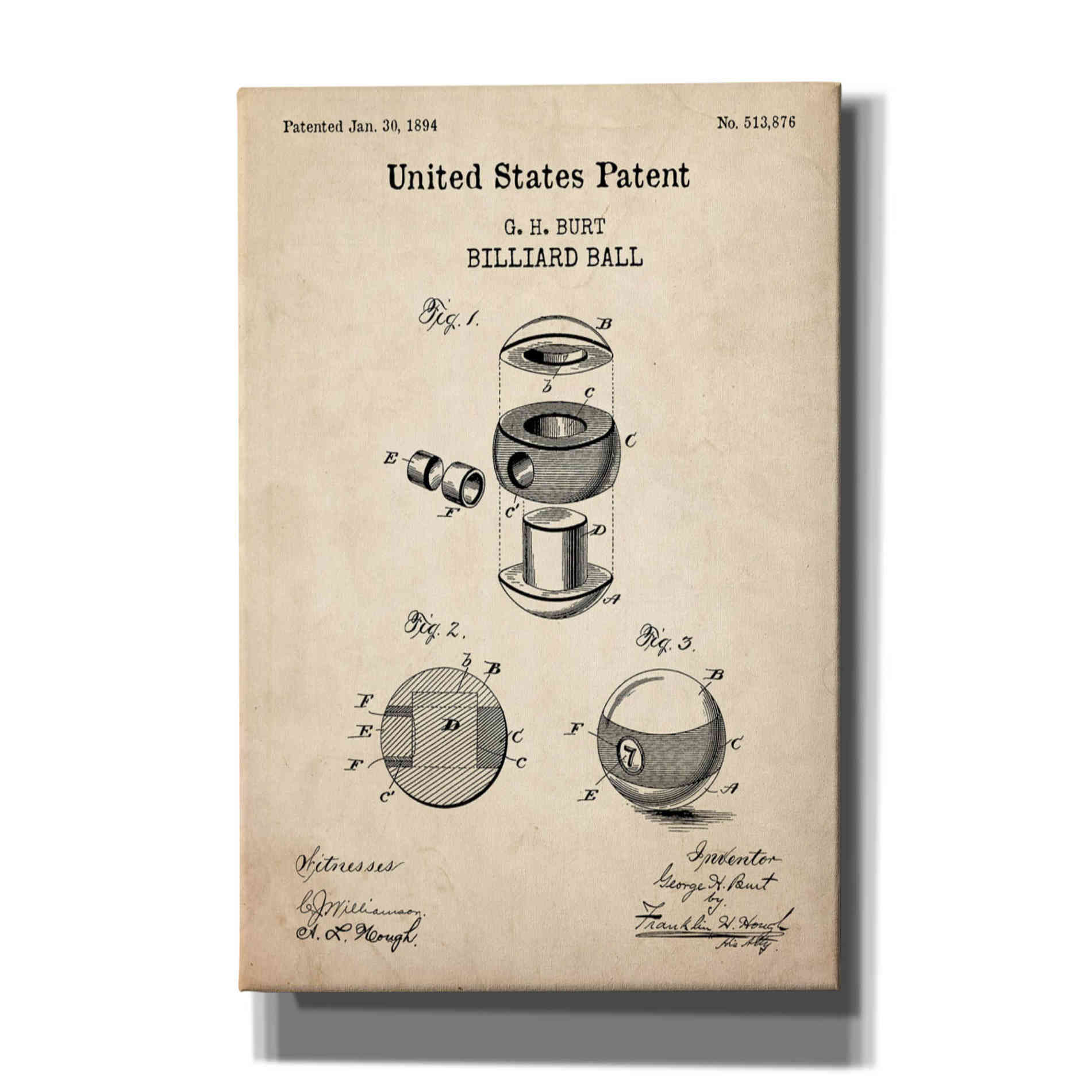 'Billiard Ball Blueprint Patent Parchment,' Canvas Wall Art