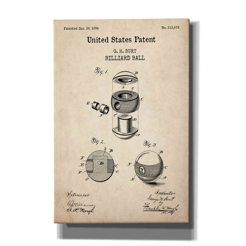 Image of 'Billiard Ball Blueprint Patent Parchment,' Canvas Wall Art