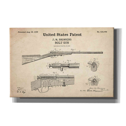 Image of 'Bolt Gun Blueprint Patent Parchment,' Canvas Wall Art
