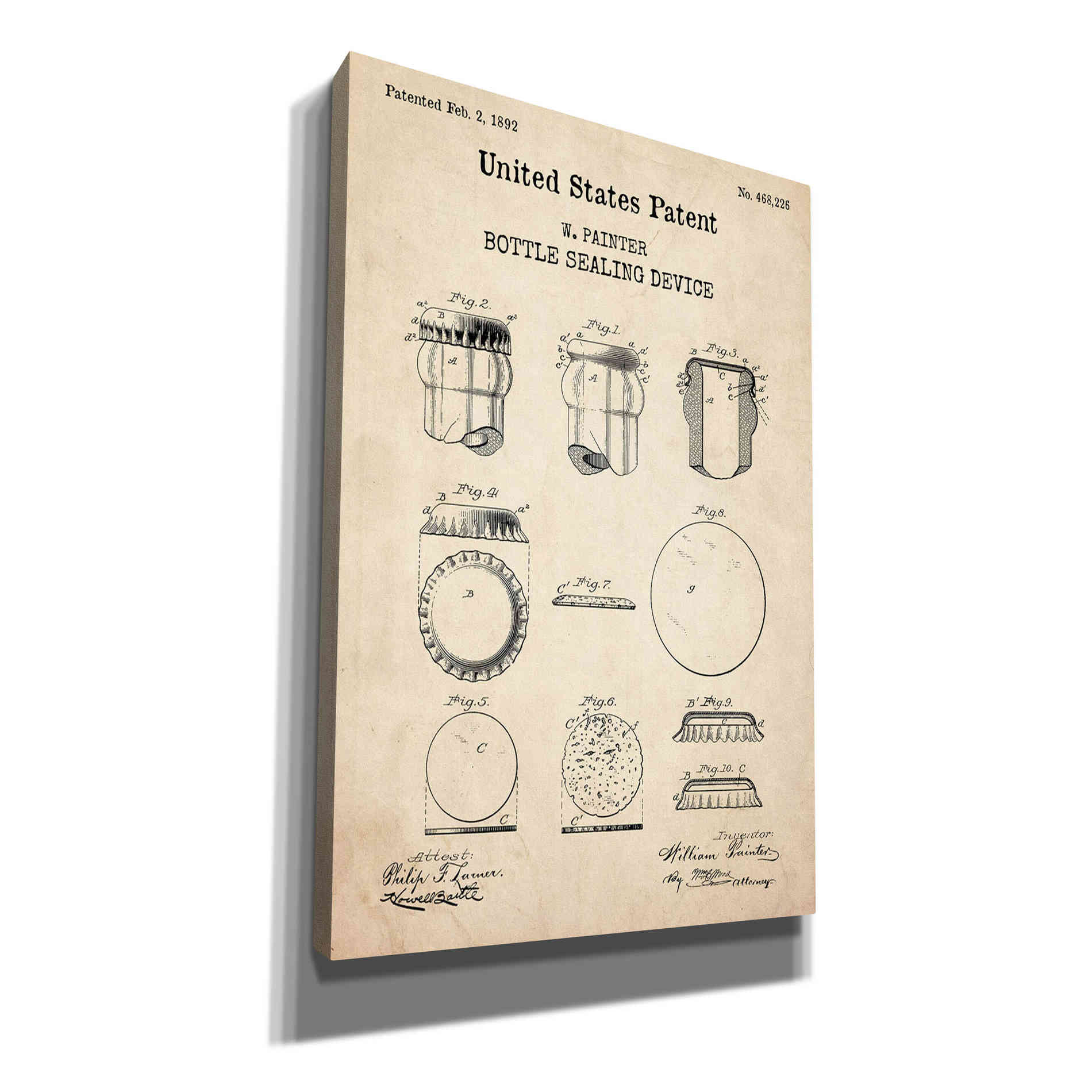 'Bottle Sealing Blueprint Patent Parchment,' Canvas Wall Art