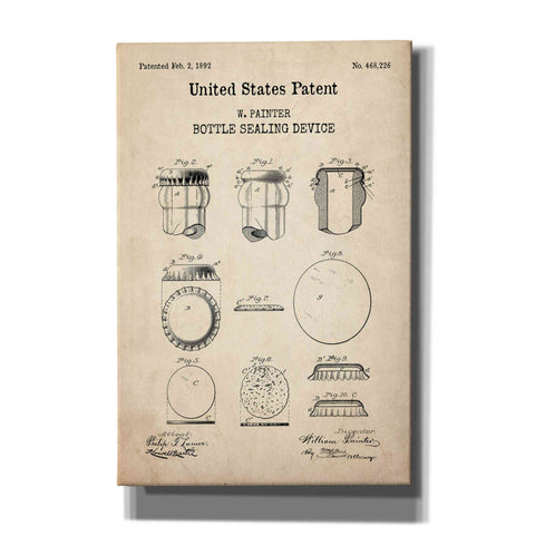 'Bottle Sealing Blueprint Patent Parchment,' Canvas Wall Art