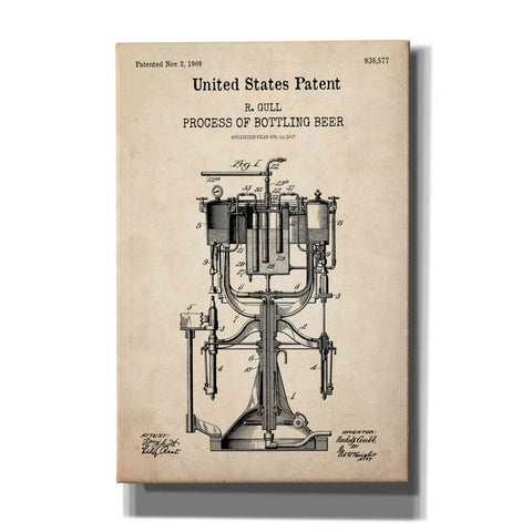 Image of 'Bottling Beer Machine Blueprint Patent Parchment,' Canvas Wall Art