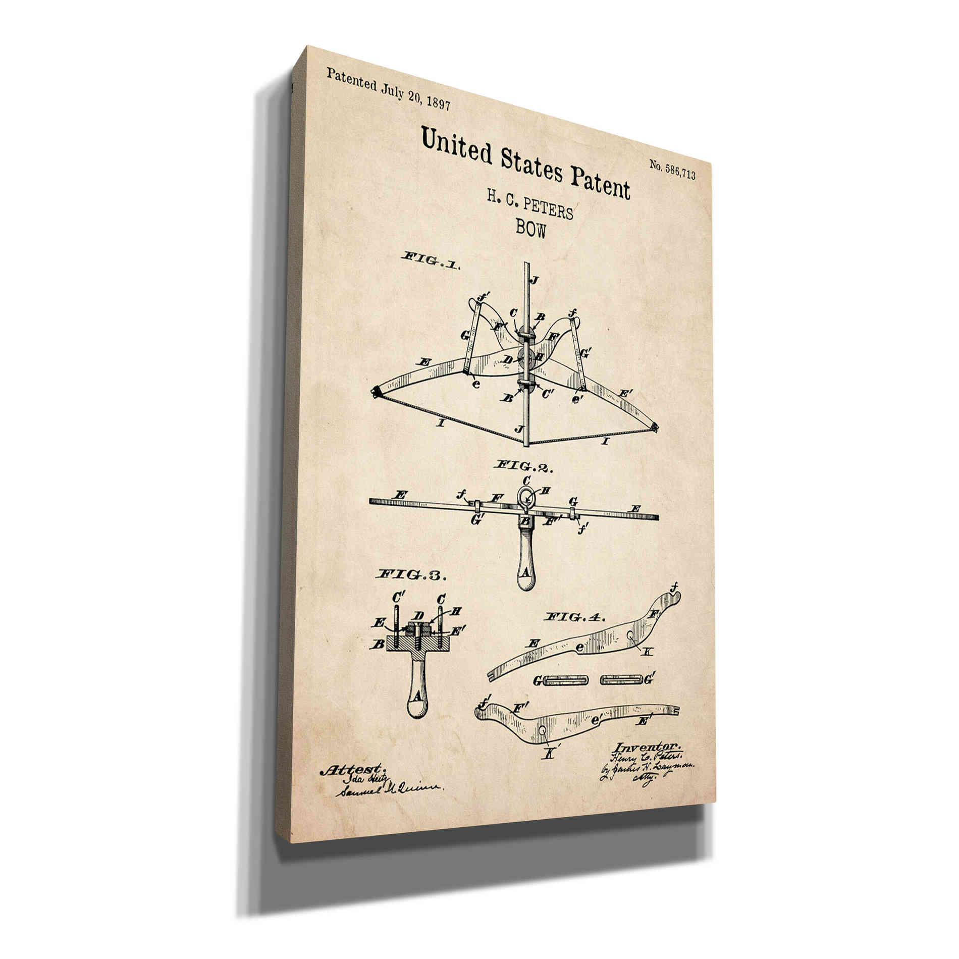 'Bow Blueprint Patent Parchment,' Canvas Wall Art