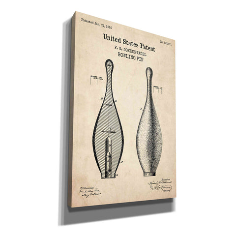 Image of 'Bowling Pin Blueprint Patent Parchment,' Canvas Wall Art