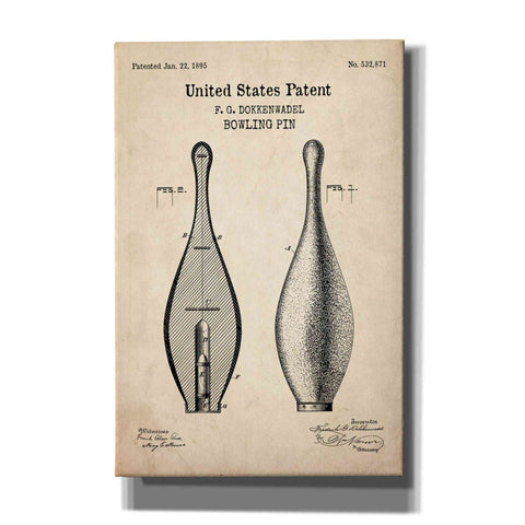 Image of 'Bowling Pin Blueprint Patent Parchment,' Canvas Wall Art