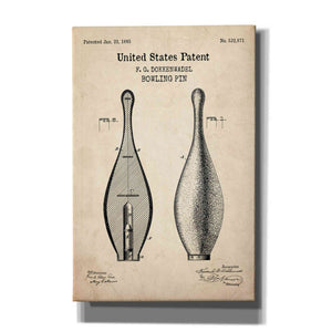 'Bowling Pin Blueprint Patent Parchment,' Canvas Wall Art