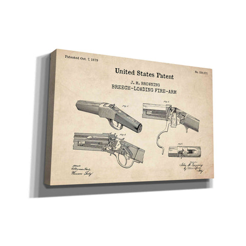 Image of 'Breech Loading Fire Arm Blueprint Patent Parchment,' Canvas Wall Art