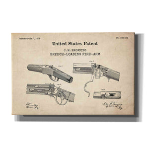 'Breech Loading Fire Arm Blueprint Patent Parchment,' Canvas Wall Art