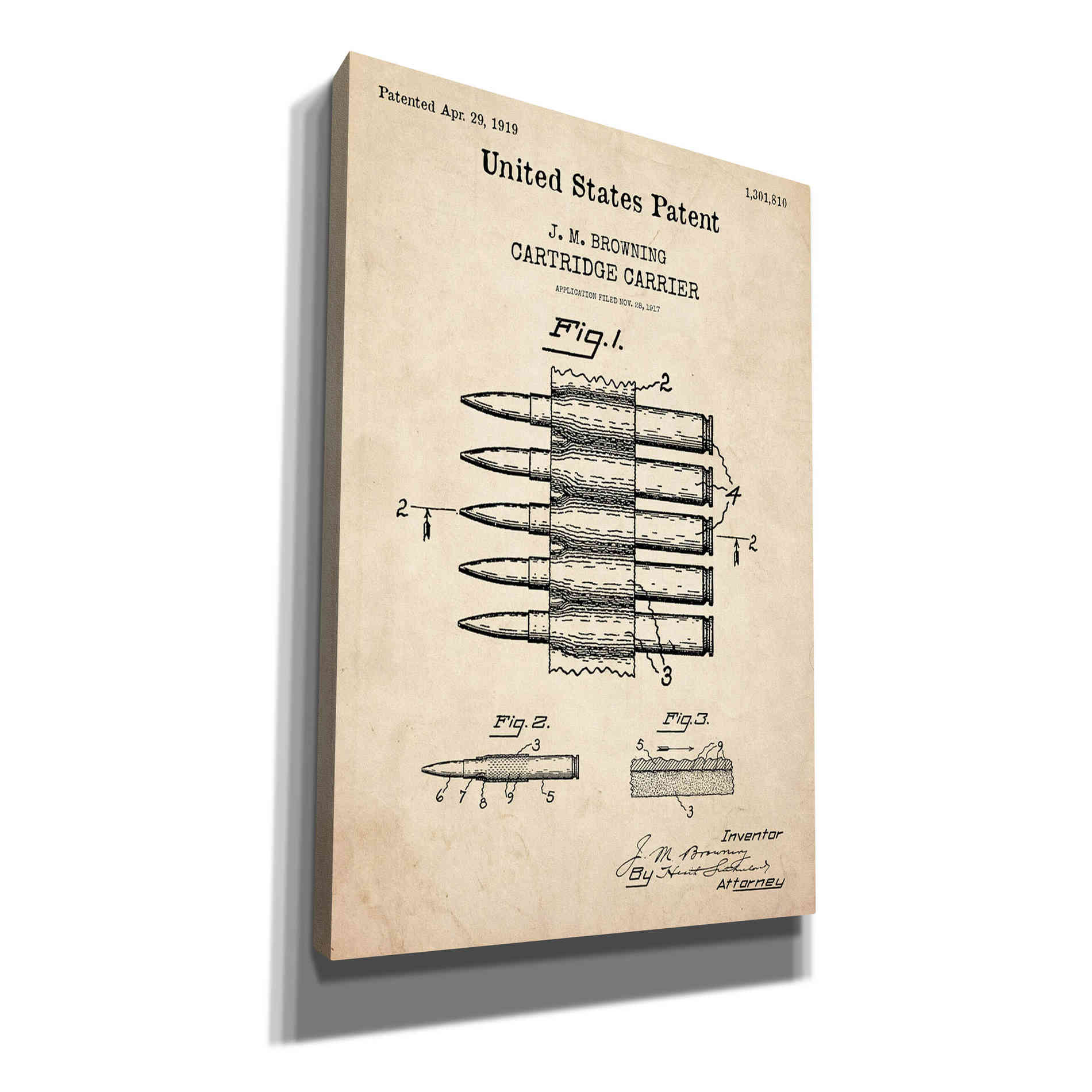 'Carrier Blueprint Patent Parchment,' Canvas Wall Art