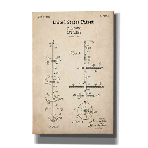Image of 'Cat Tree Blueprint Patent Parchment,' Canvas Wall Art