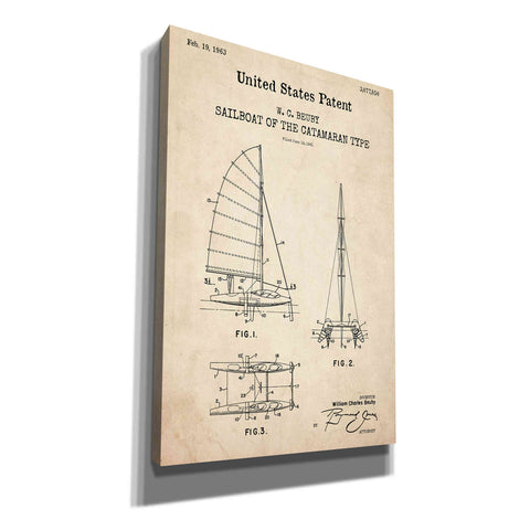 Image of 'Catamaran Sailboat Blueprint Patent Parchment,' Canvas Wall Art