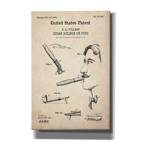Image of 'Cigar Holder Blueprint Patent Parchment,' Canvas Wall Art