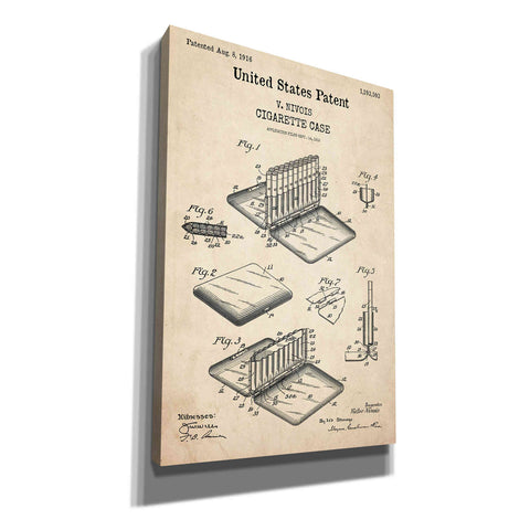 'Cigarette Case Blueprint Patent Parchment,' Canvas Wall Art