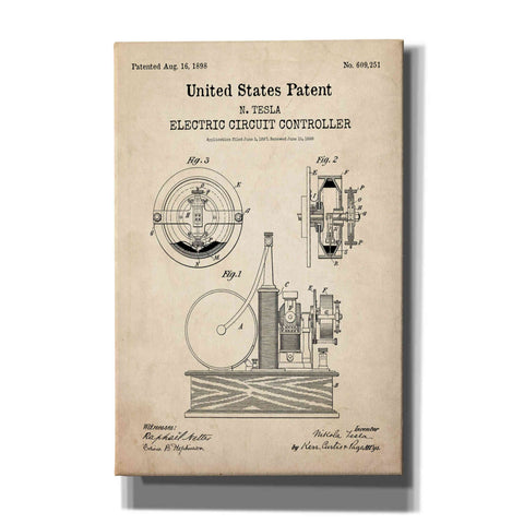 Image of 'Circuit Controller Blueprint Patent Parchment,' Canvas Wall Art