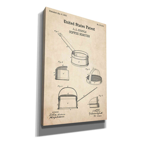 'Coffee Roaster Blueprint Patent Parchment,' Canvas Wall Art