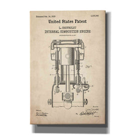 'Combustion Engine Blueprint Patent Parchment,' Canvas Wall Art