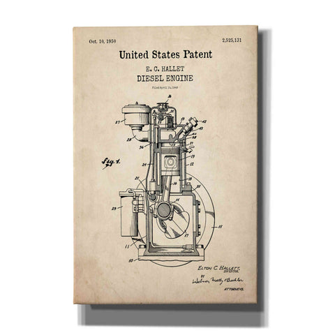 Image of 'Diesel Engine Blueprint Patent Parchment,' Canvas Wall Art