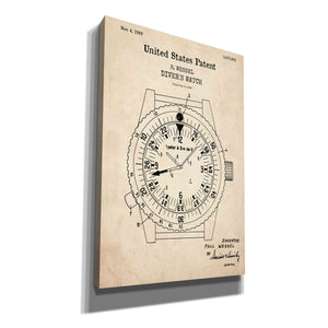 'Diver's Watch Blueprint Patent Parchment,' Canvas Wall Art