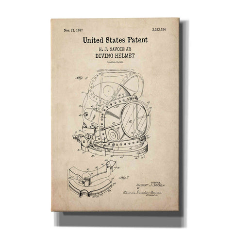 'Diving Helmet Blueprint Patent Parchment,' Canvas Wall Art