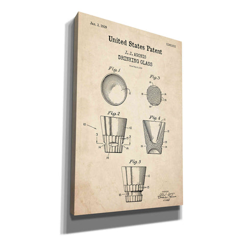 Image of 'Drinking Glass Blueprint Patent Parchment,' Canvas Wall Art